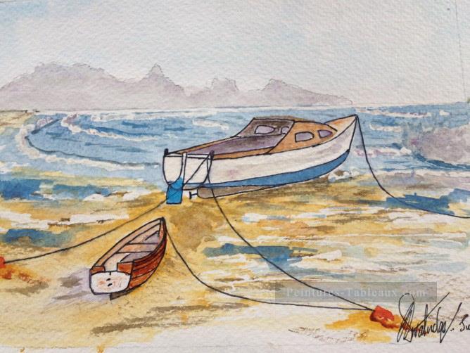 bateau sur la plage aquarelle Peintures à l'huile
